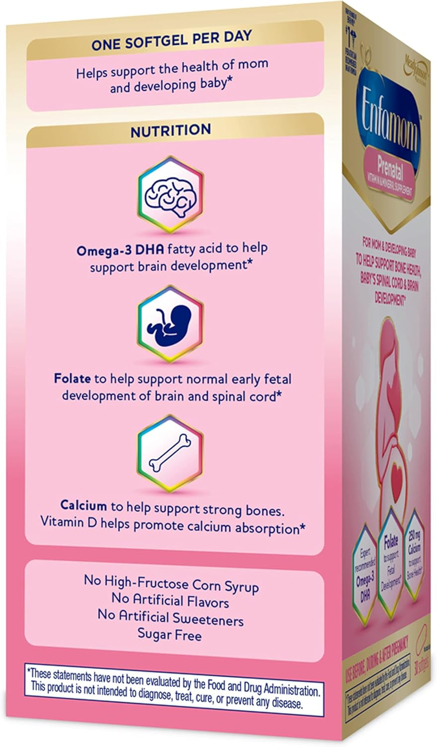 Enfamil Enfamom Prenatal Vitamin & Mineral, Supplement for Women with Calcium, Vitamin D, Vitamin C, Omega 3 DHA, 30 Softgels (1 Month Supply)