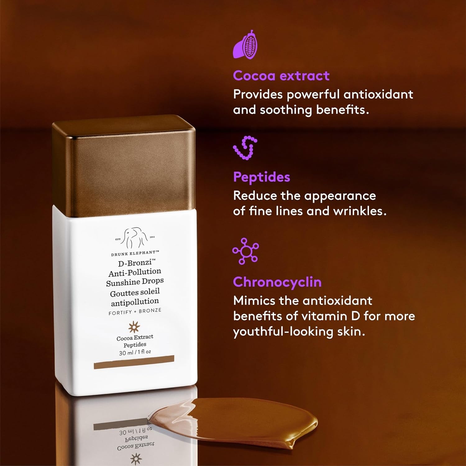 Drunk Elephant D-Bronzi Anti-Pollution Sunshine Serum Drops. Replenishing Face and Body Bronzing Serum for Fine Lines and Wrinkles (30 Ml / 1 Fl Oz) 