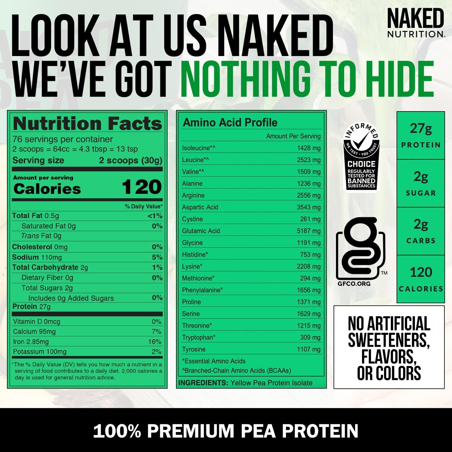 NAKED Pea - 5LB 100% Pea Protein Powder from North American Farms - Unflavored Vegan Pea Protein Isolate - Plant Protein Powder, Easy to Digest - 76 Servings 