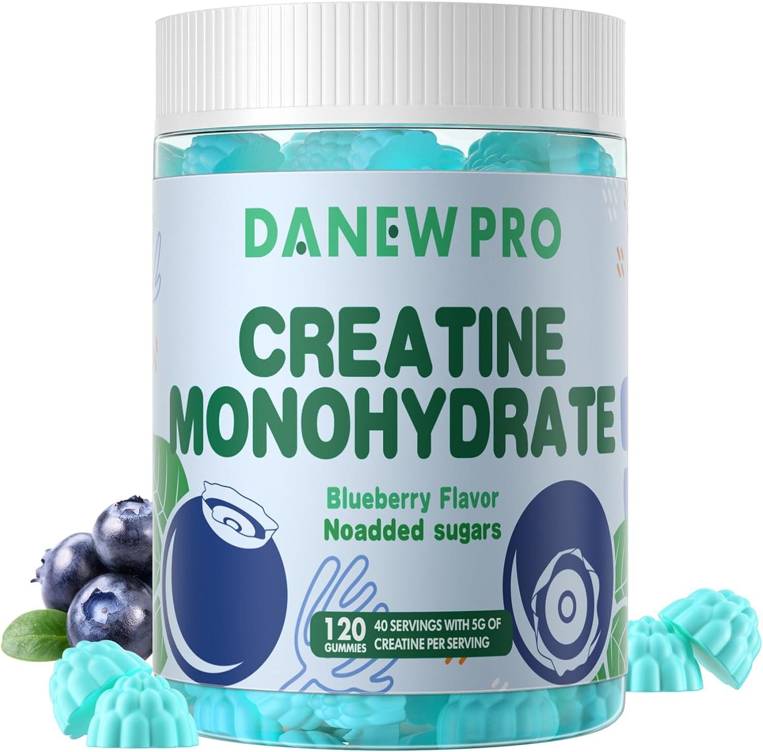 Creatine Monohydrate Gummies 5000Mg for Men & Women, Creatine Monohydrate for Muscle Strength, Muscle Builder, Energy Boost, Pre-Workout Supplement(120 Count)-Blueberry Flavor