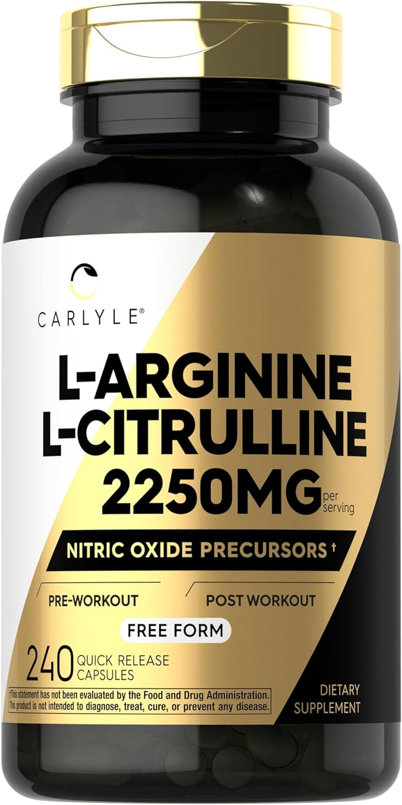 L-Arginine L-Citrulline Complex | 2250Mg | 240 Capsules | Nitric Oxide Precursors | Free Form | Non-Gmo & Gluten Free