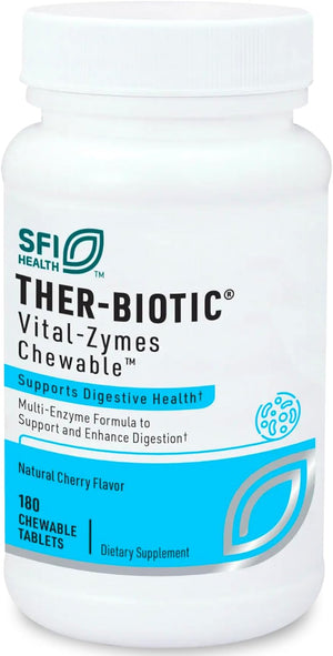 Klaire Labs Vital-Zymes Digestive Enzymes Chewable - Digestive Enzymes to Enhance Digestion - Supports the Breakdown of Proteins, Fats, Carbs, Sugars & Fibers - Gluten Free (180 Tablets)