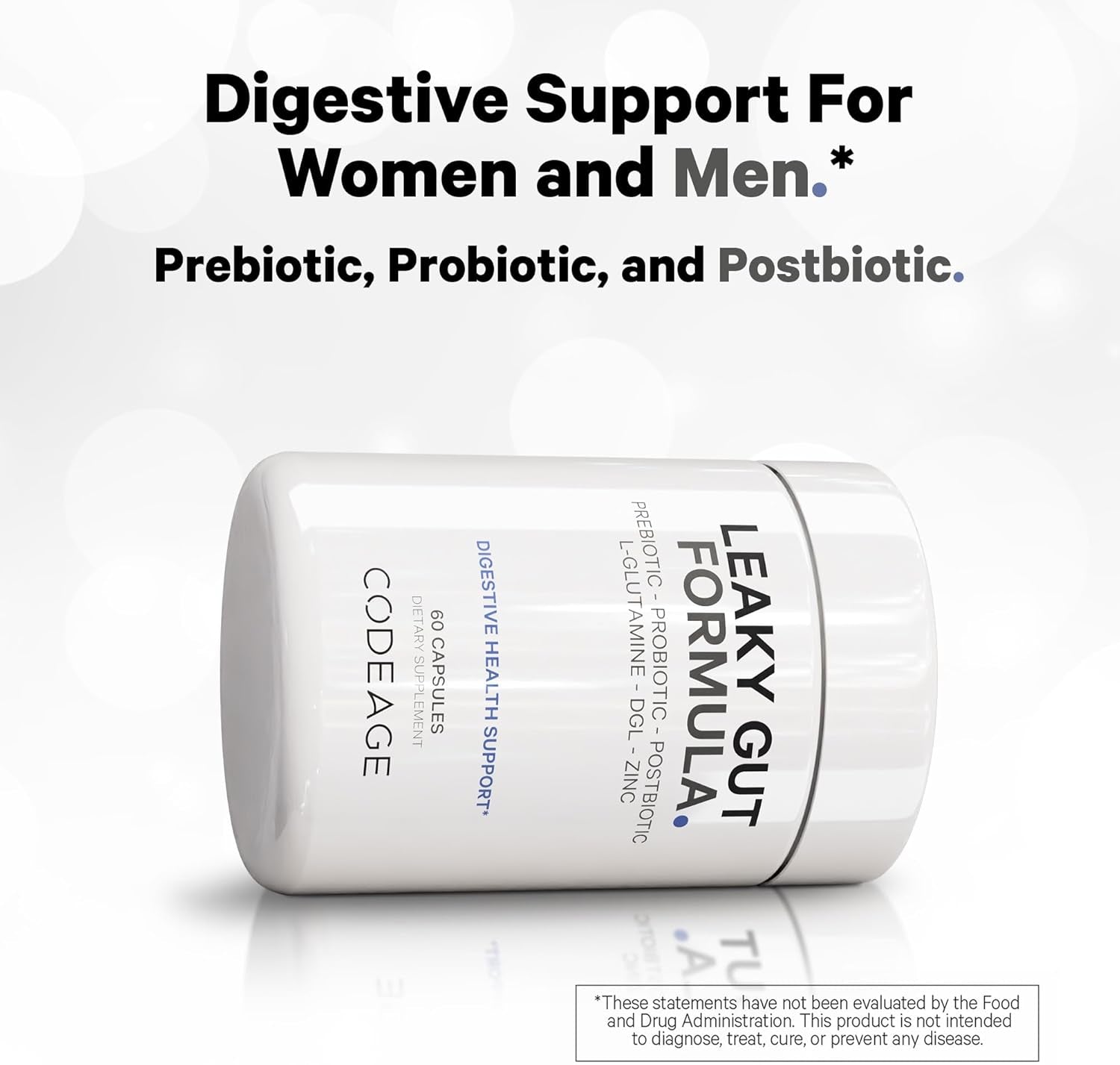 Leaky Gut, L-Glutamine for Gut Health Support, N-Acetylglucosamine Supplement, Probiotic, Butyric Acid, Polyphenols, Quercetin, DGL, Berberine, Bioperine, Cinnamon, Vegan, Non-Gmo, 60 Capsules