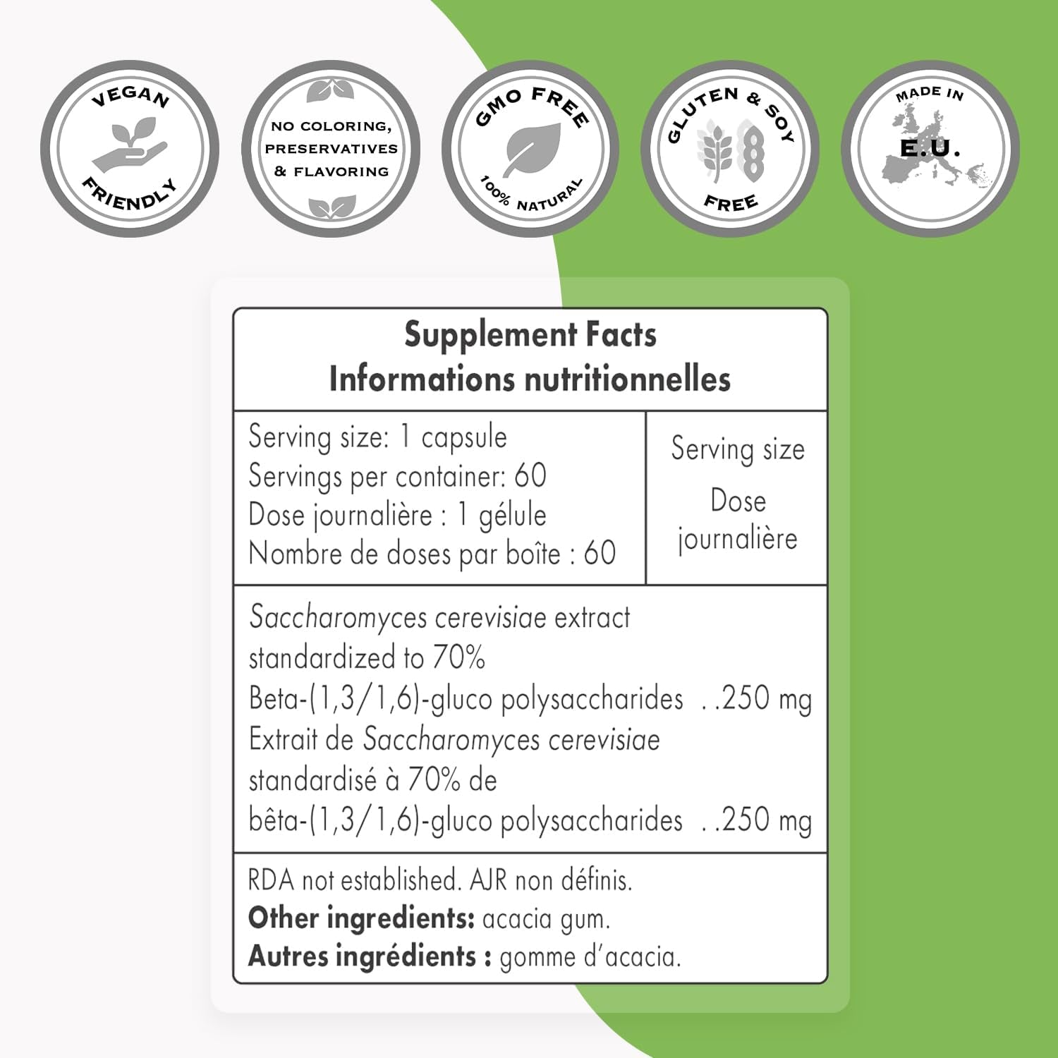 '- Beta 1.3/1.6 Glucan 250 Mg - Immune System Booster - Powerful Immunostimulant - Clinically Proven Properties | Non-Gmo & Gluten Free - 60 Vegetarian Capsules