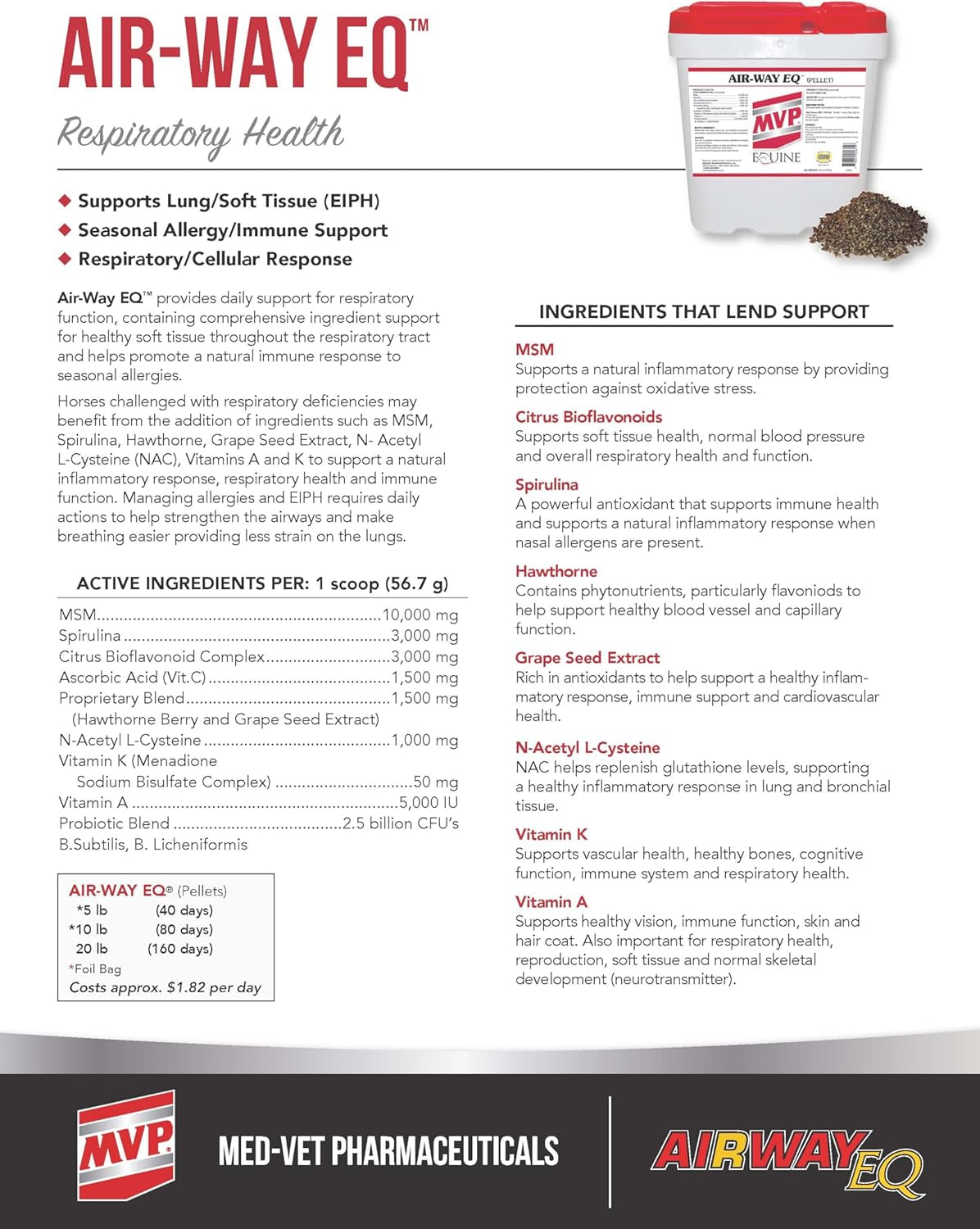 MVP Air-Way EQ (5Lb) Supports Healthy Lung Funtion and Seasonal Allergy Support in Horses