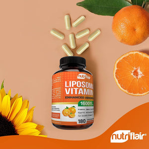 Nutriflair Liposomal Vitamin C 1700Mg, 180 Capsules - High Absorption, Fat Soluble VIT C, Antioxidant Supplement, Higher Bioavailability Immune System Support & Collagen Booster, Non-Gmo, Vegan Pills