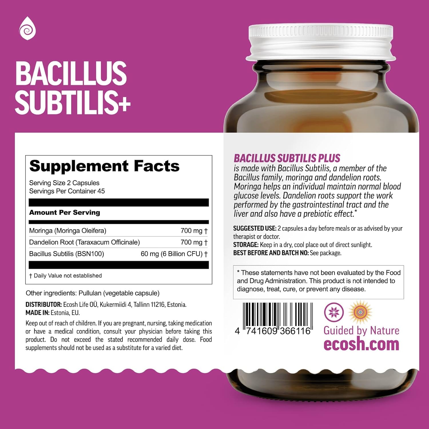 Bacillus Subtilis Spore Based Probiotic — High Potency Strain with Prebiotic for Balanced Belly | Daily Gut Health & Microbiome Support for Family | 6 Billion CFU per Day | 180 Vegetarian Capsules