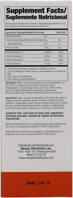 Cod Liver Oil Liquid, Cherry, Fish Oil Liquid with Vitamins A, D, E & B1 for Kids & Adults, Immune & Bone Health, Omega-3, 2 Pack (6.5 Fl Oz Each) 