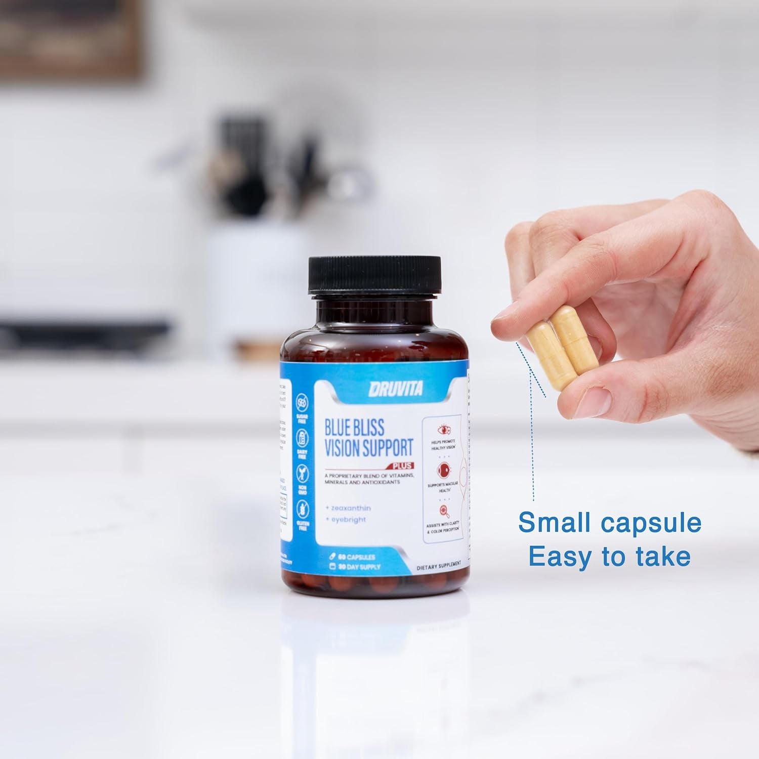 Blue Bliss Vision Support - Eye Vitamins with Lutein, Bilberry and Zeaxanthin - Vitamin Supplement for Macular Degeneration Support, Vision Health and Preservation for Adults Seniors 60 Capsules 