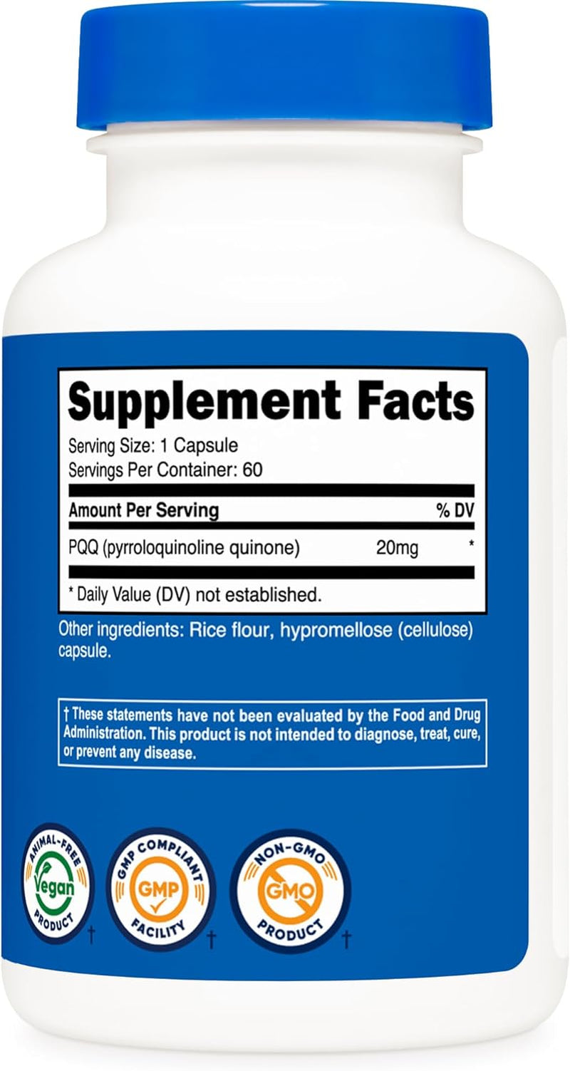 Nutricost PQQ (Pyrroloquinoline Quinone) 20Mg, 60 Capsules (2 Bottles) - Veggie Capsules, Non-Gmo, Gluten Free