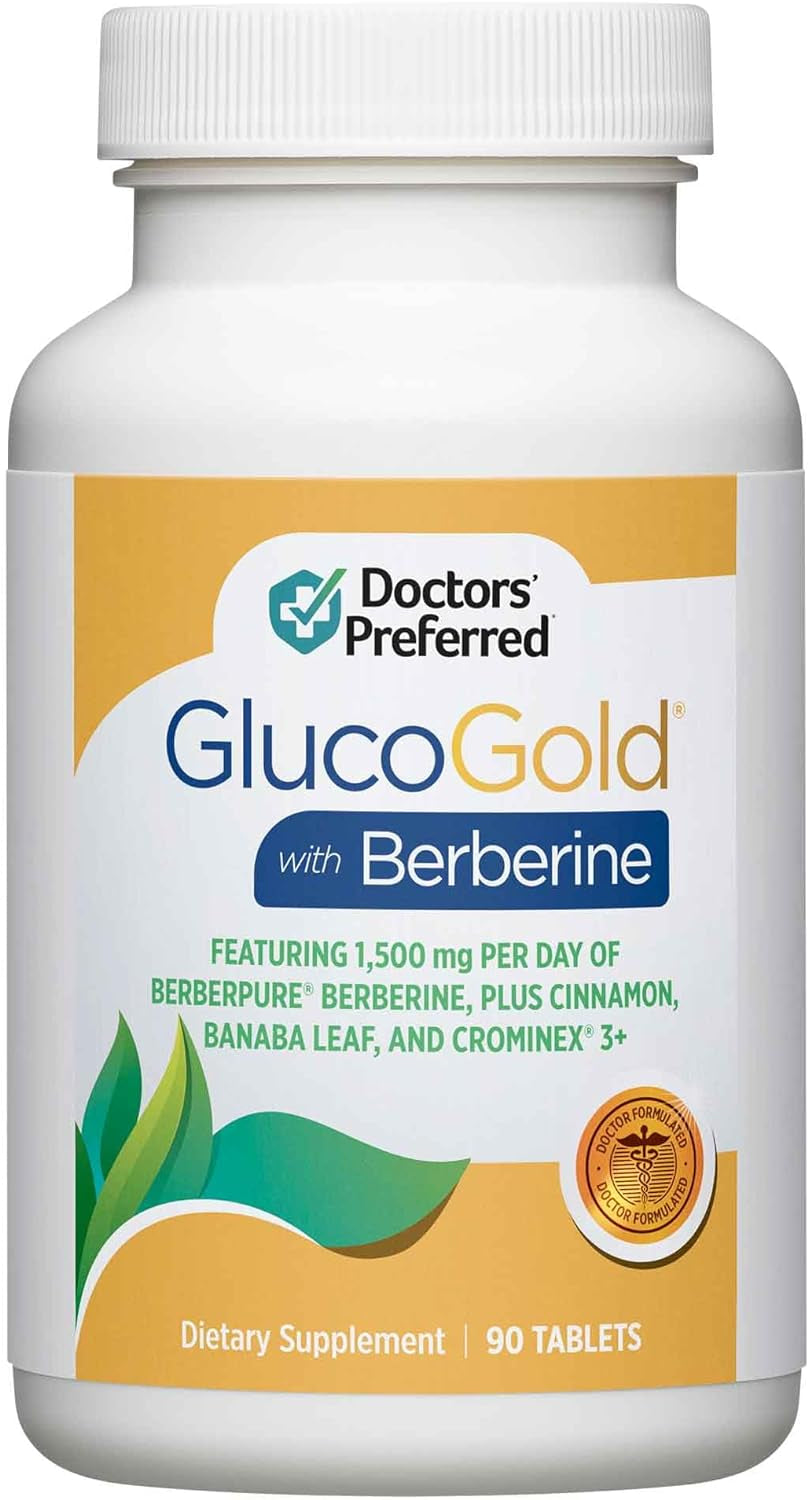 Glucogold with 1500 Mg per Day of Berberpure Berberine, Concentrated Cinnamon, Chromium, Banaba Leaf Extract (90 Tablets) 