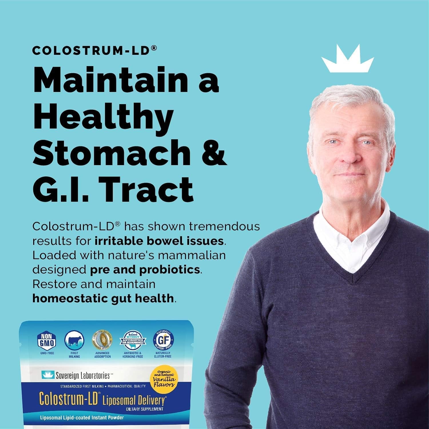 Colostrum-Ld Liposomal Delivery - Colostrum Powder - Gluten-Free, Lactose-Reduced - 34 Servings - Sovereign Laboratories - 6 Oz Vanilla