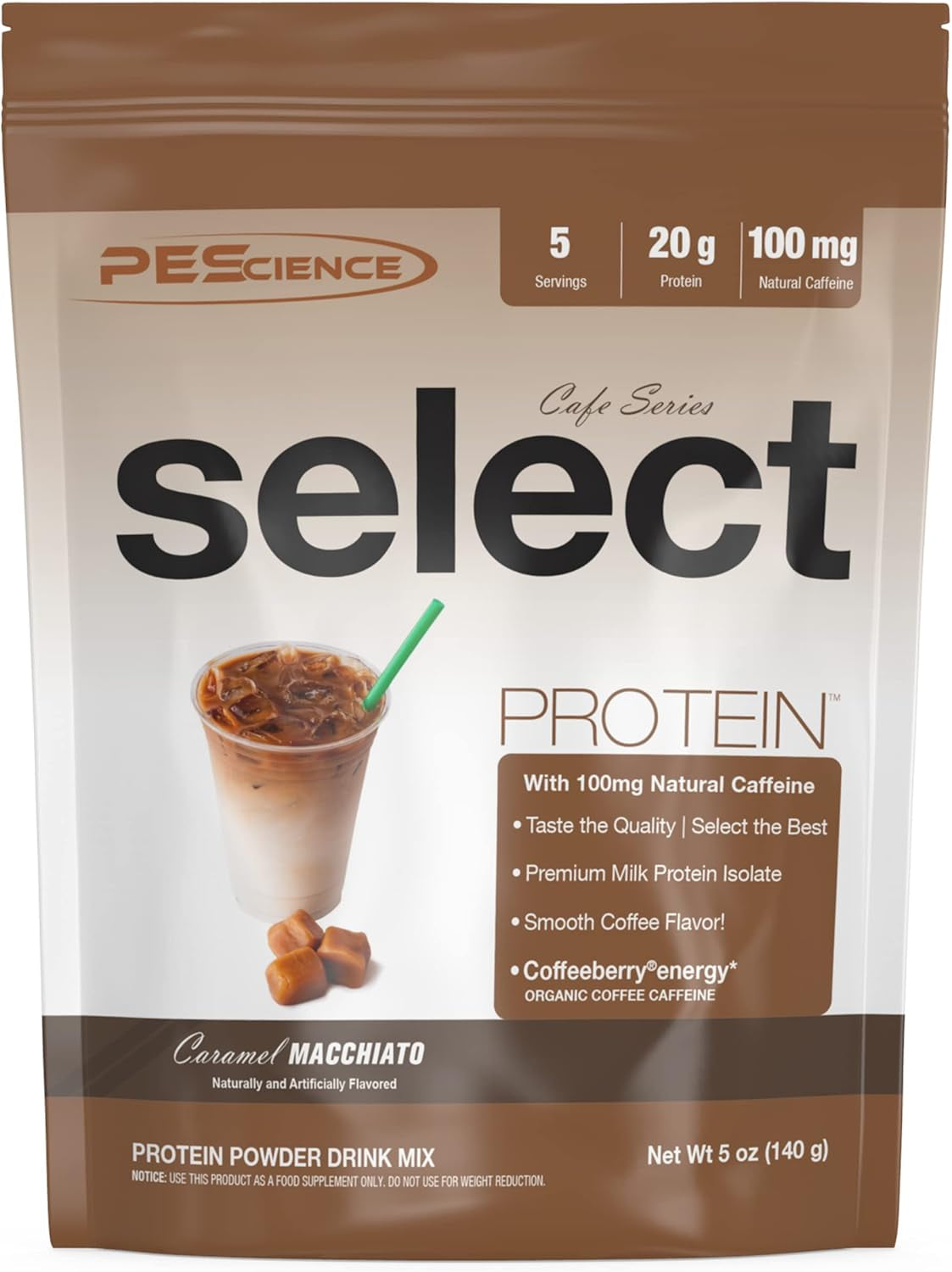 Pescience Select Cafe Protein, Caramel Macchiato, 5 Servings, Coffee Flavored Whey and Casein Blend