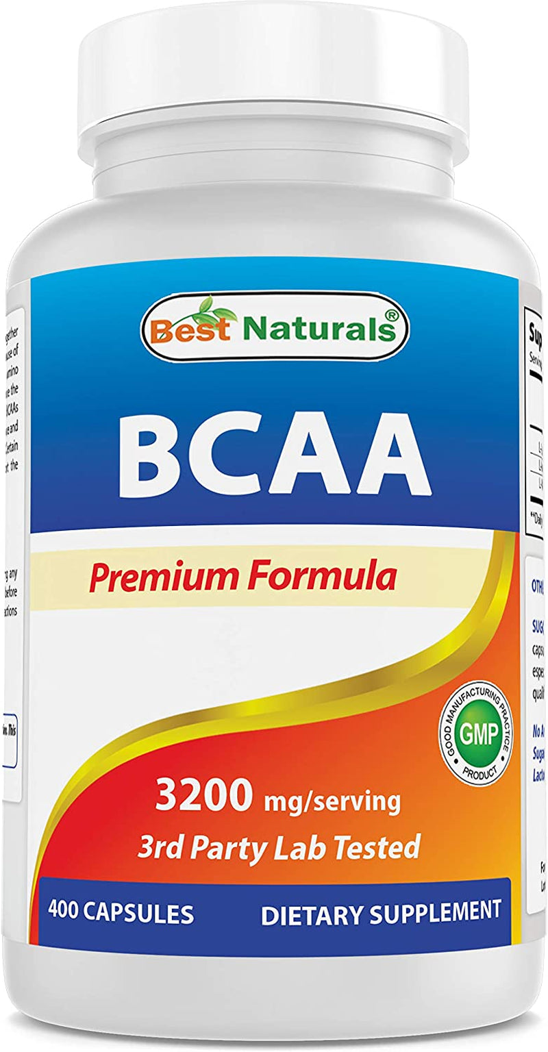 Best Naturals BCAA Branch Chain Amino Acid, 3200Mg per Serving, 400 Capsules - Pharmaceutical Grade - 100% Pure Instantized Formula | Pre/Post Workout Bodybuilding Supplement | Boost Muscle Growth