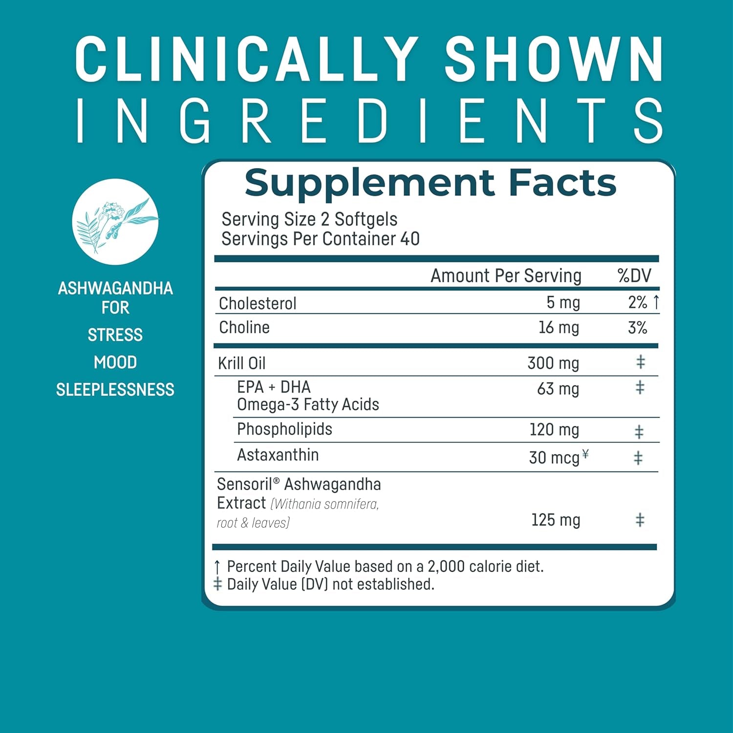 Kori Stress & Body Adaptogen Supplement - Krill Oil & Ashwagandha/Omega-3 Fatty Acids for Heart, Brain, Eye, & Joint Health/Occasional Stress, Mood, & Sleep Support / 80 Softgels