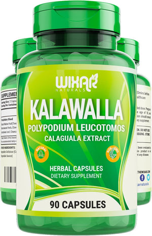 Wixar Kalawalla Capsules – Kalawalla Root & Fern Leaves – Calaguala Extract Herb with Polypodium Leucotomos Pills - Vegetarian Immune, Skin, Alkaline Support Supplements for Men & Women – 90 Capsules