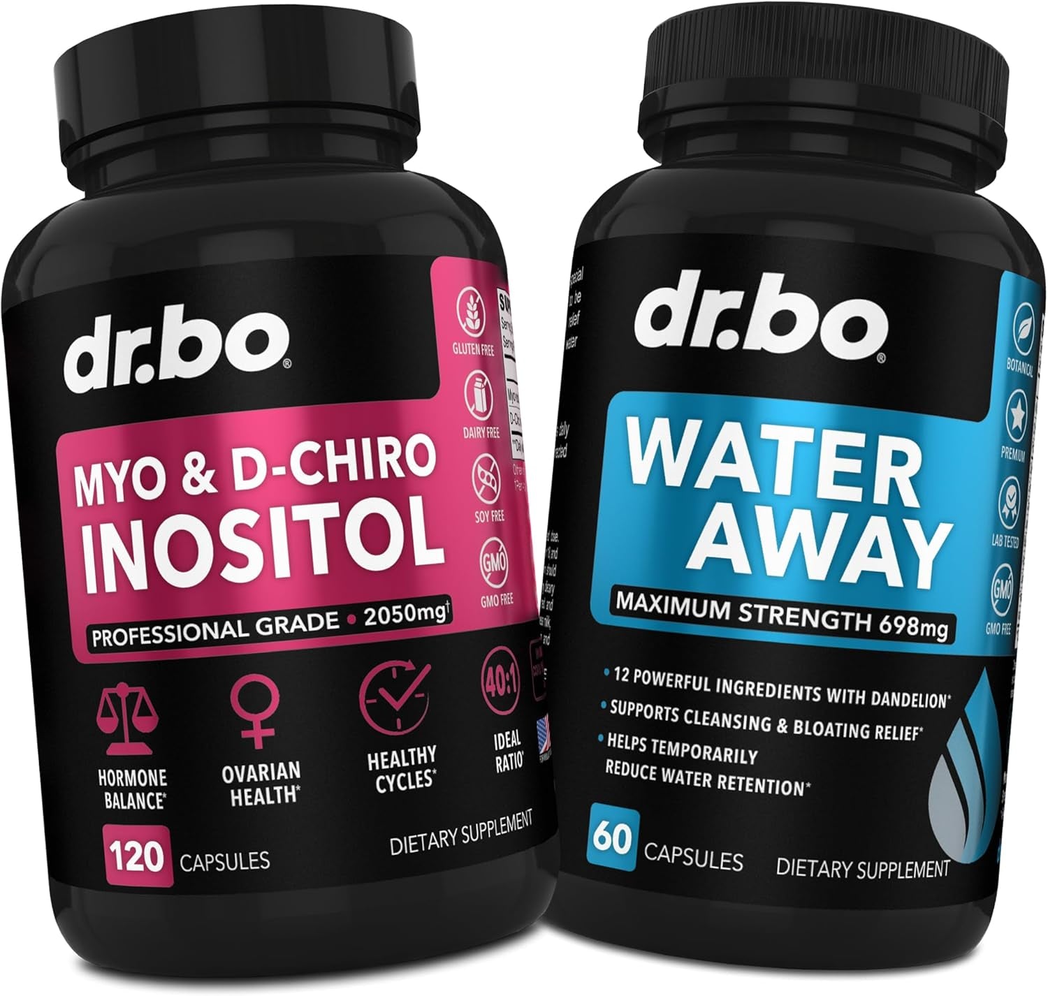 Myo-Inositol & D-Chiro Inositol & Water Away Pills - Water Retention Diuretics for Gut Health & Leg Swelling - Fertility Supplements for Women to Regulate Menstrual Cycle, Support Ovarian Health PCOS