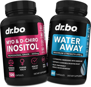 Myo-Inositol & D-Chiro Inositol & Water Away Pills - Water Retention Diuretics for Gut Health & Leg Swelling - Fertility Supplements for Women to Regulate Menstrual Cycle, Support Ovarian Health PCOS