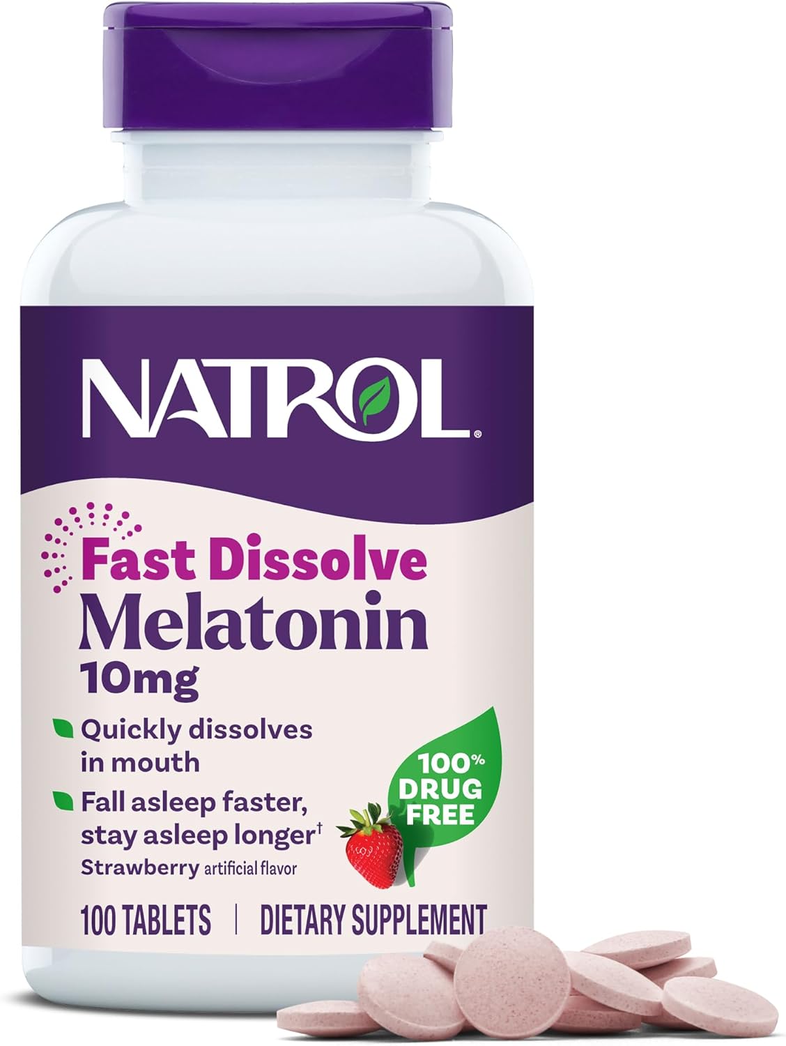 Natrol Melatonin 10Mg Strawberry Fast Dissolve Tablets Nighttime Sleep Aid, 100+60 Count