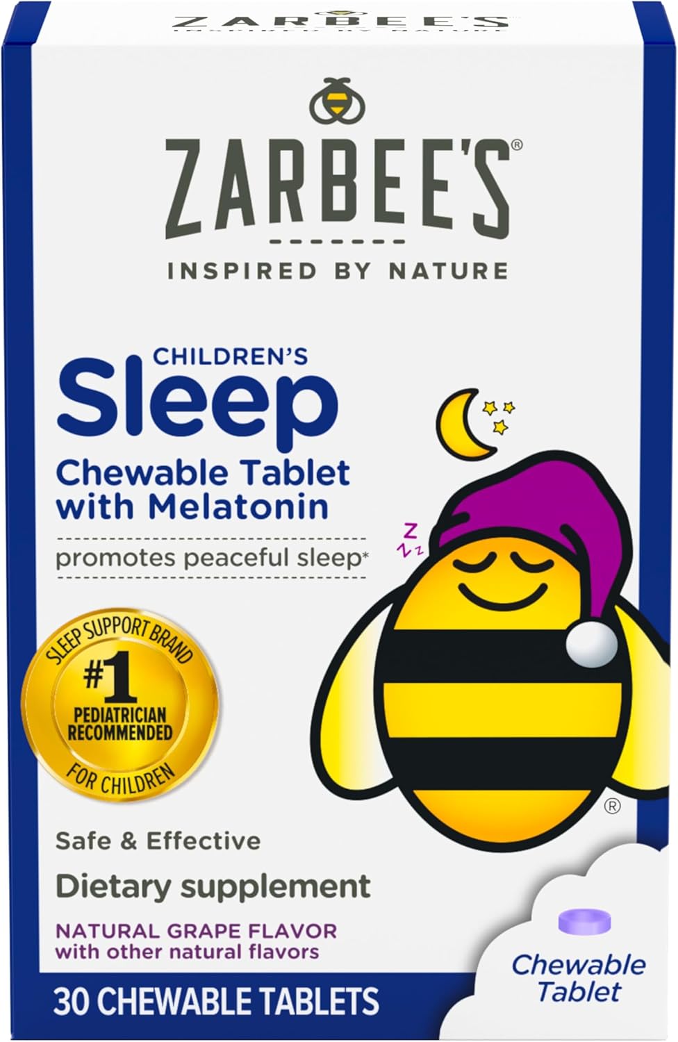 Zarbee'S Naturals Children'S Sleep Melatonin Supplement Chewable Tablets Grape Flavor - 30 Ct, Pack of 2