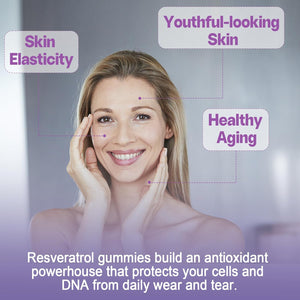 Resveratrol Supplement 1000Mg - Sugar Free Resveratrol Gummies W/Pine Bark Extract, Quercetin, Fisetin & Grape Seed for Antioxidant, Heart, Healthy Aging & Brain, 98% Pure Trans Resveratrol, 60 Cts 