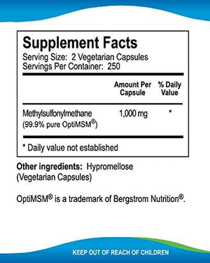 Kala Health Msmpure Vegetarian Capsules, 120 Count, Made with Organic Sulfur Crystals, 99.99% Pure Distilled MSM Supplement, 1,000 Mg per Capsule, Made in USA