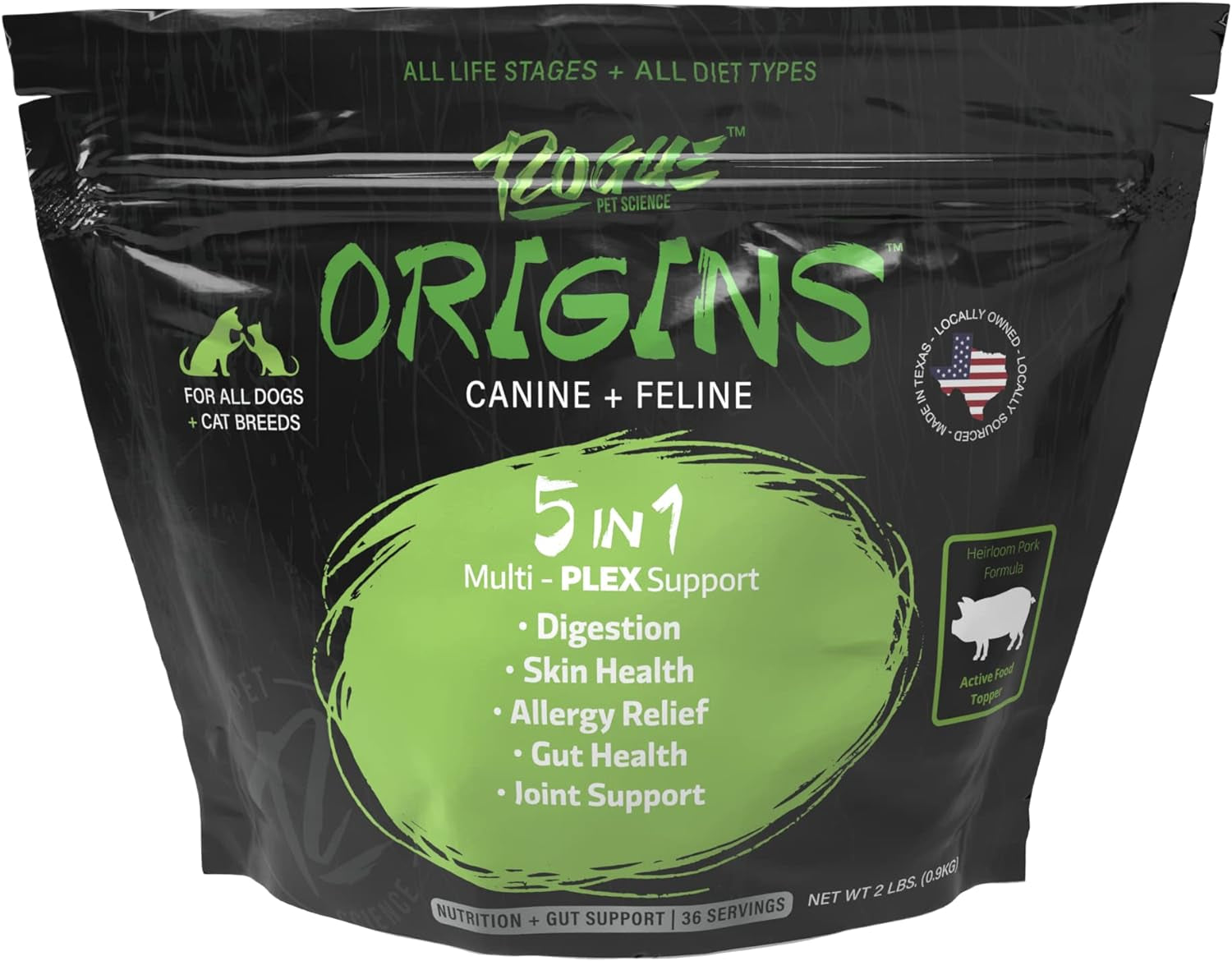 Origins 5-In-1 Dog Supplement - Powdered Food Topper W/Natural Omega 3 Fish Oil - Supports Healthy Digestion, Skin, and Coat - Helps Reduce Itching & Joint Inflammation (2 Lbs)