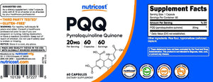 Nutricost PQQ (Pyrroloquinoline Quinone) 20Mg, 60 Capsules (2 Bottles) - Veggie Capsules, Non-Gmo, Gluten Free