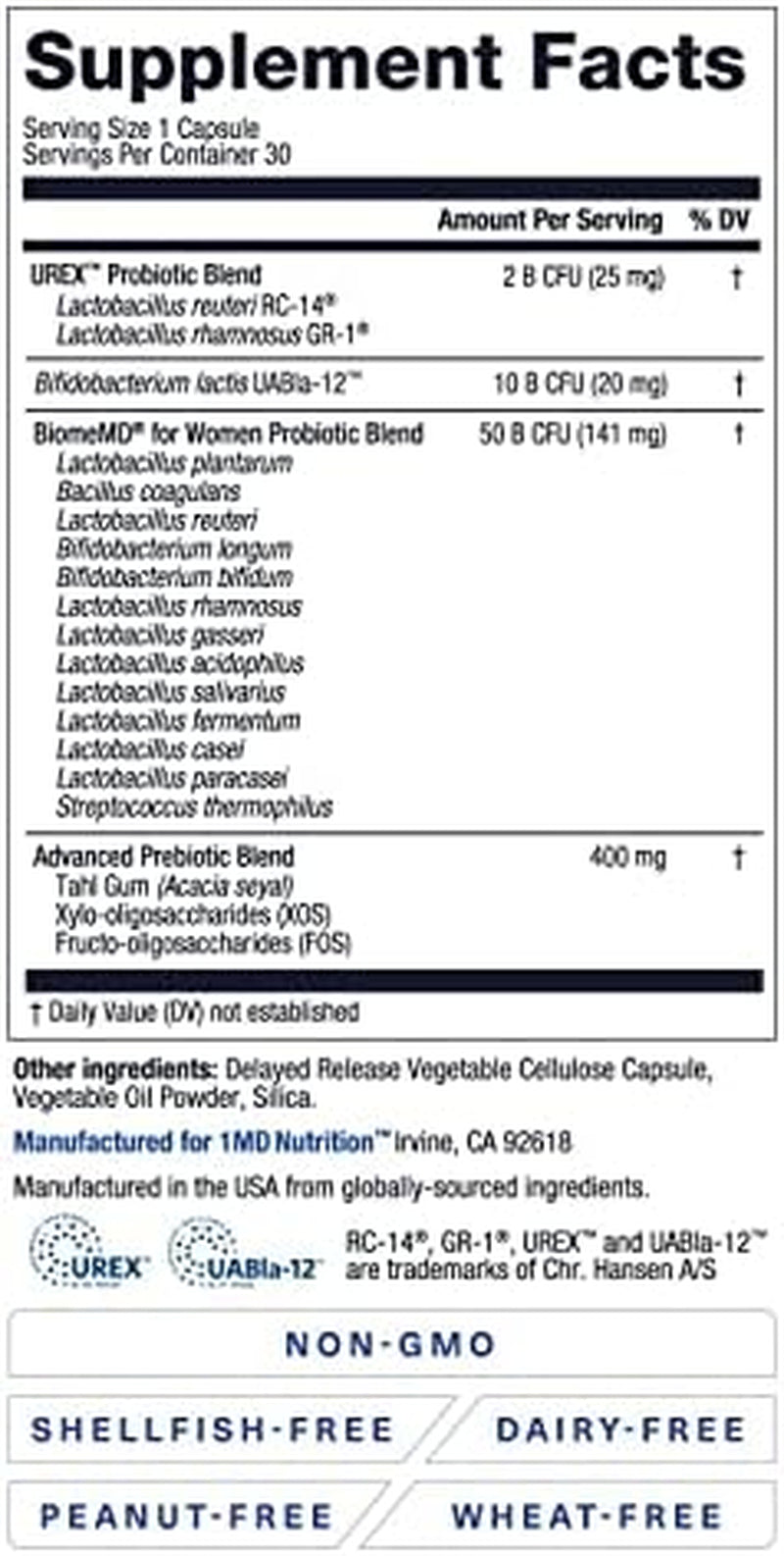 1MD Nutrition Biomemd Probiotics for Women - Daily Prebiotics and Probiotics for Women - More than 60 Billion Cfus, 15 Strains - Womens Probiotic to Support Urinary & Vaginal Health - 30 Capsules 
