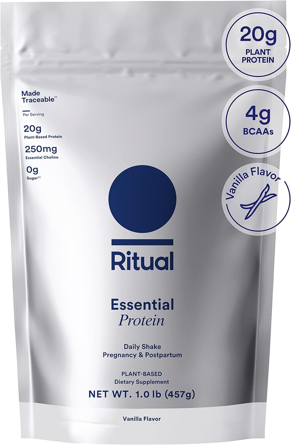 Ritual Prenatal Vegan Protein Powder: Choline to Support Prenatal, Postpartum, & Lactation, 20G Organic Pea Protein from Regenerative Farms in USA, 