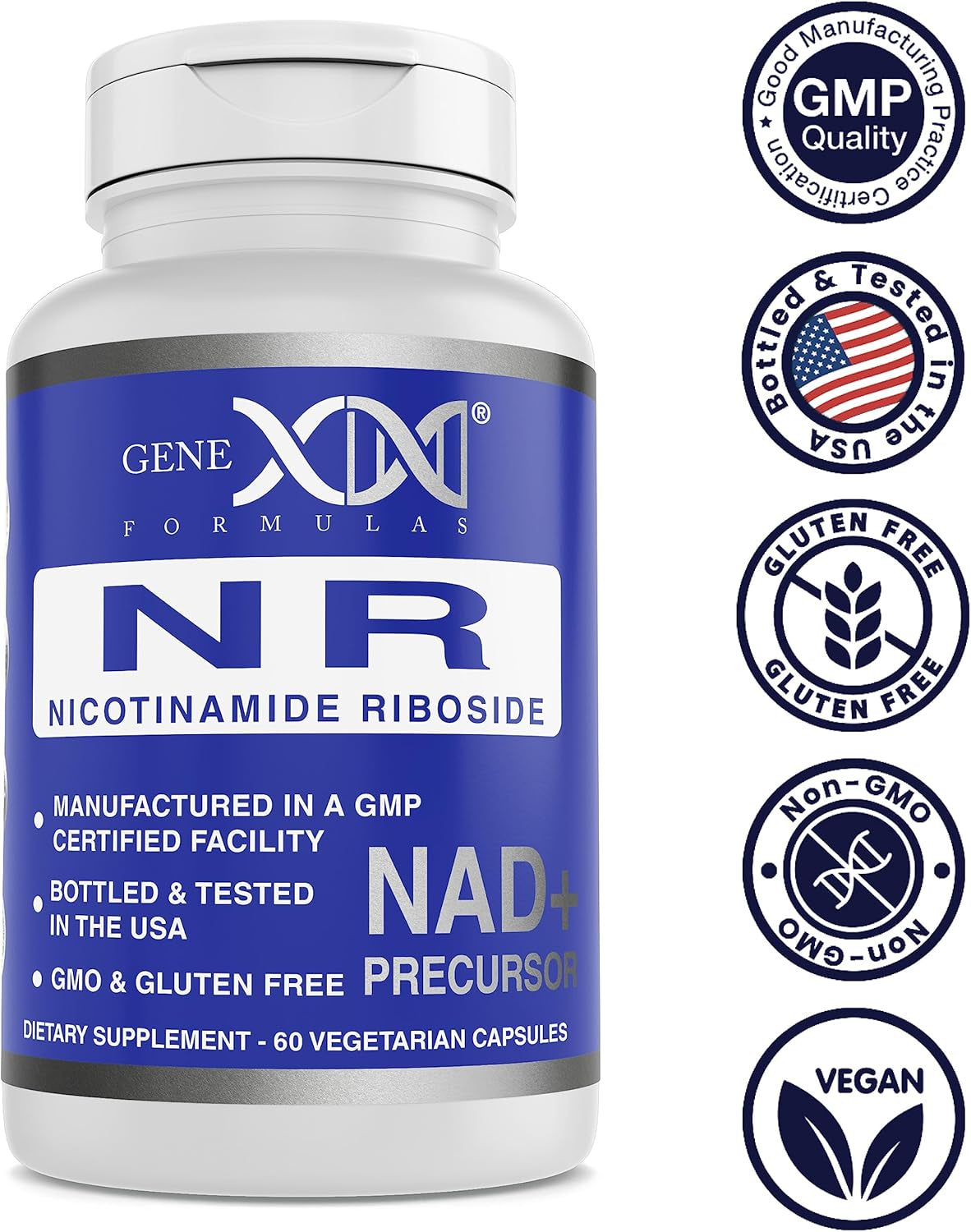 GENEX NR Nicotinamide Riboside 500Mg/Serving (120 Capsules) NAD+ Precursor for Healthy Aging - Gmp-Certified, Non-Gmo, Gluten-Free, Vegetarian (1 Pack) 