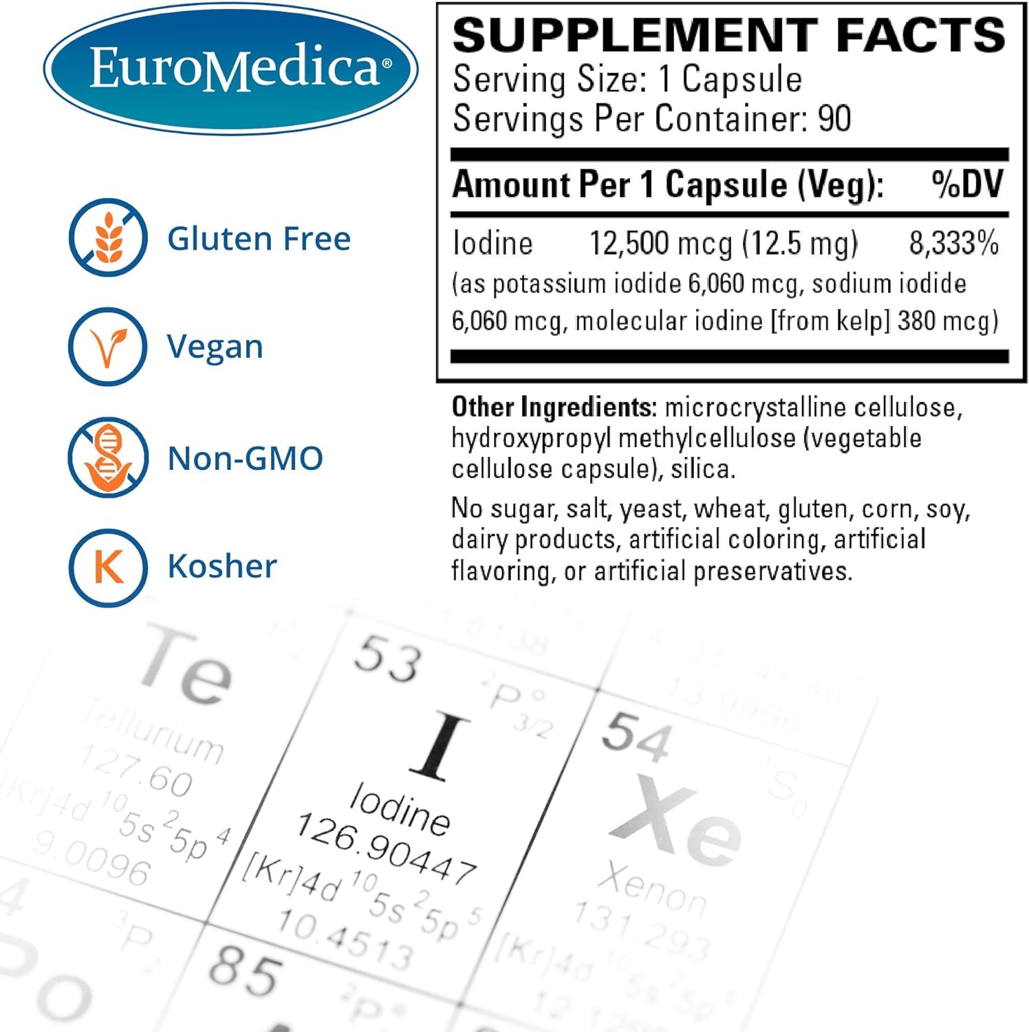 Euromedica Tri-Iodine, 6.25Mg, 90 Capsules - Potassium Iodide, Sodium Iodide & Molecular Iodine - Three Beneficial Forms of Iodine - Supports Healthy Thyroid & Immune Function - 90 Servings