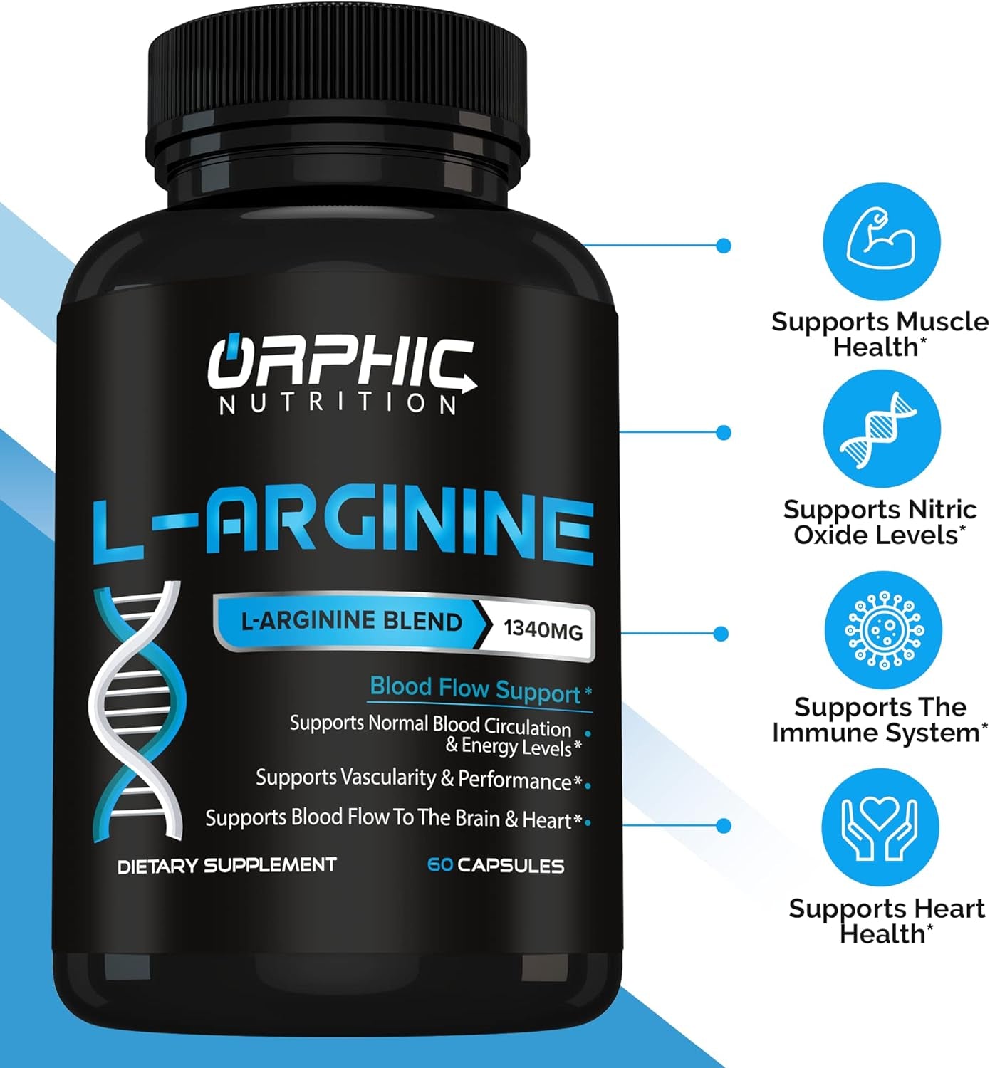L Arginine Supplement for Men 1000Mg+ - 60 Capsules - L Citrulline and Nitric Oxide Supplement to Support Muscle Health, Exercise Endurance,
