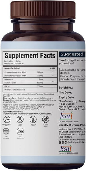 By Palak Notes Krill Oil - Wild Salmon Oil - Omega 3 Krill Oil - Astaxanthin - EPA & DHA - Omega 3 - Krill Oil Pack - 60 Softgels