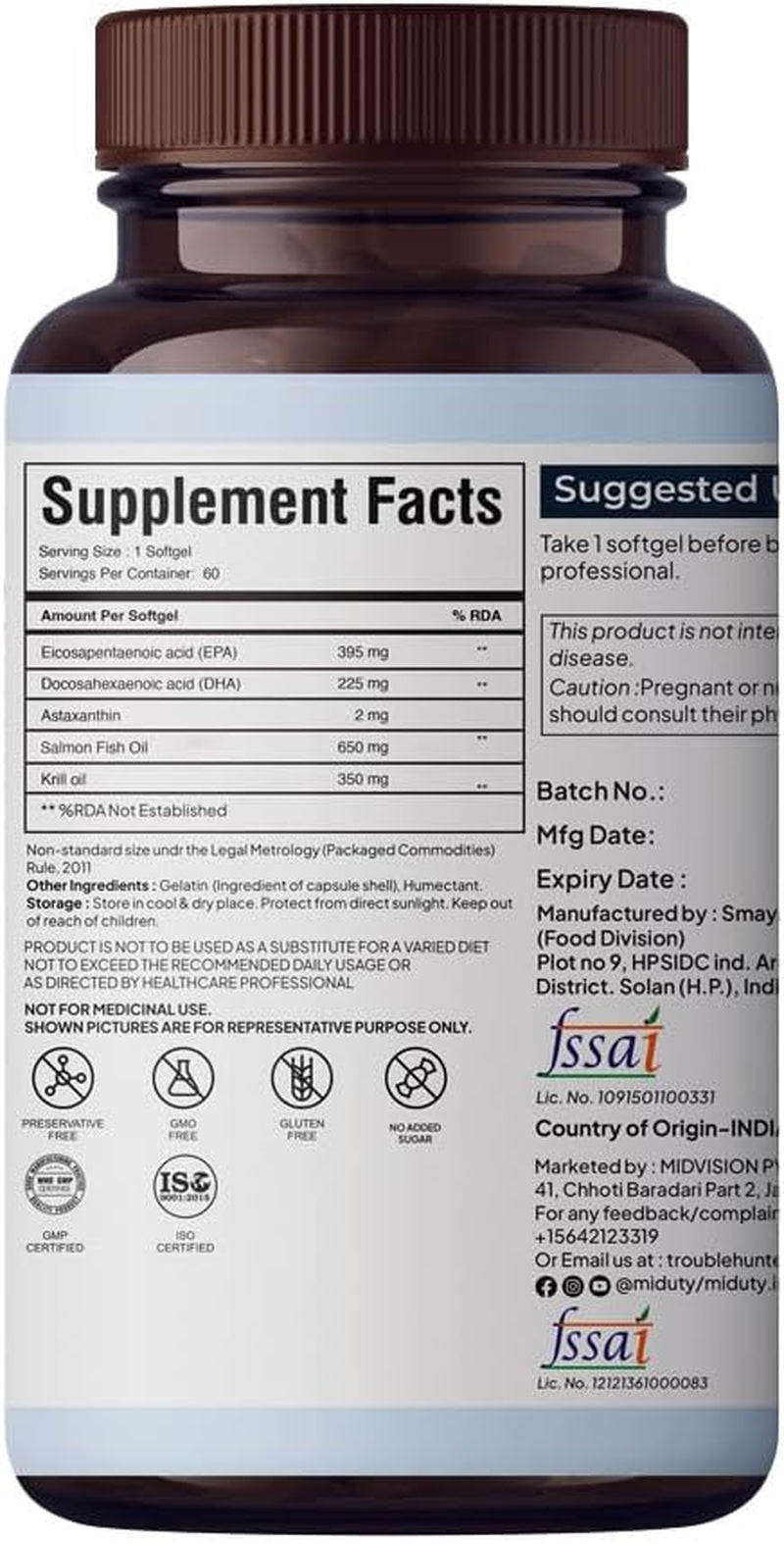 By Palak Notes Krill Oil - Wild Salmon Oil - Omega 3 Krill Oil - Astaxanthin - EPA & DHA - Omega 3 - Krill Oil Pack - 60 Softgels