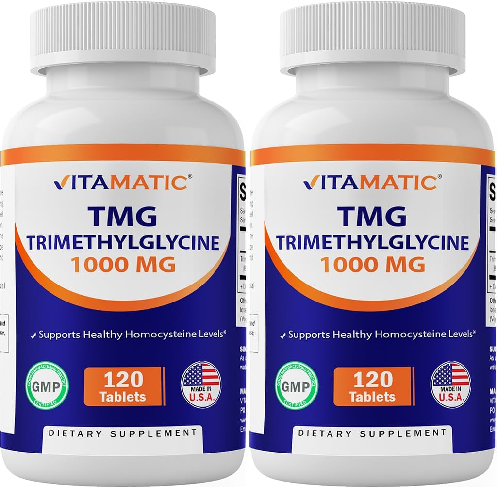 Vitamatic TMG Supplements 1000Mg - Trimethylglycine - Betaine Anhydrous - 120 Tablets - 120 Servings - Non-Gmo & Gluten Free 2 Bottles by Vitamatic