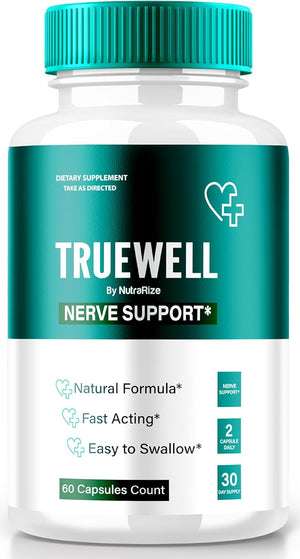 Truewell Capsules, Nerve Support Neuropathy Supplement, All Natural Body Support Formula, Maximum Strength Vitamin Pills 1000 MG, True Well Official Reviews (60 Capsules)