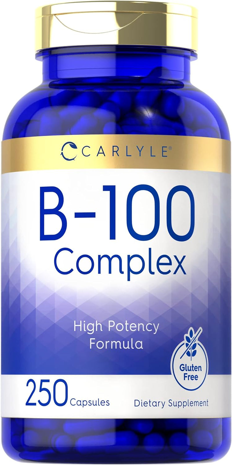 Carlyle B-100 Complex Vitamin | 250 Capsules | Non-Gmo, Gluten Free Supplement 