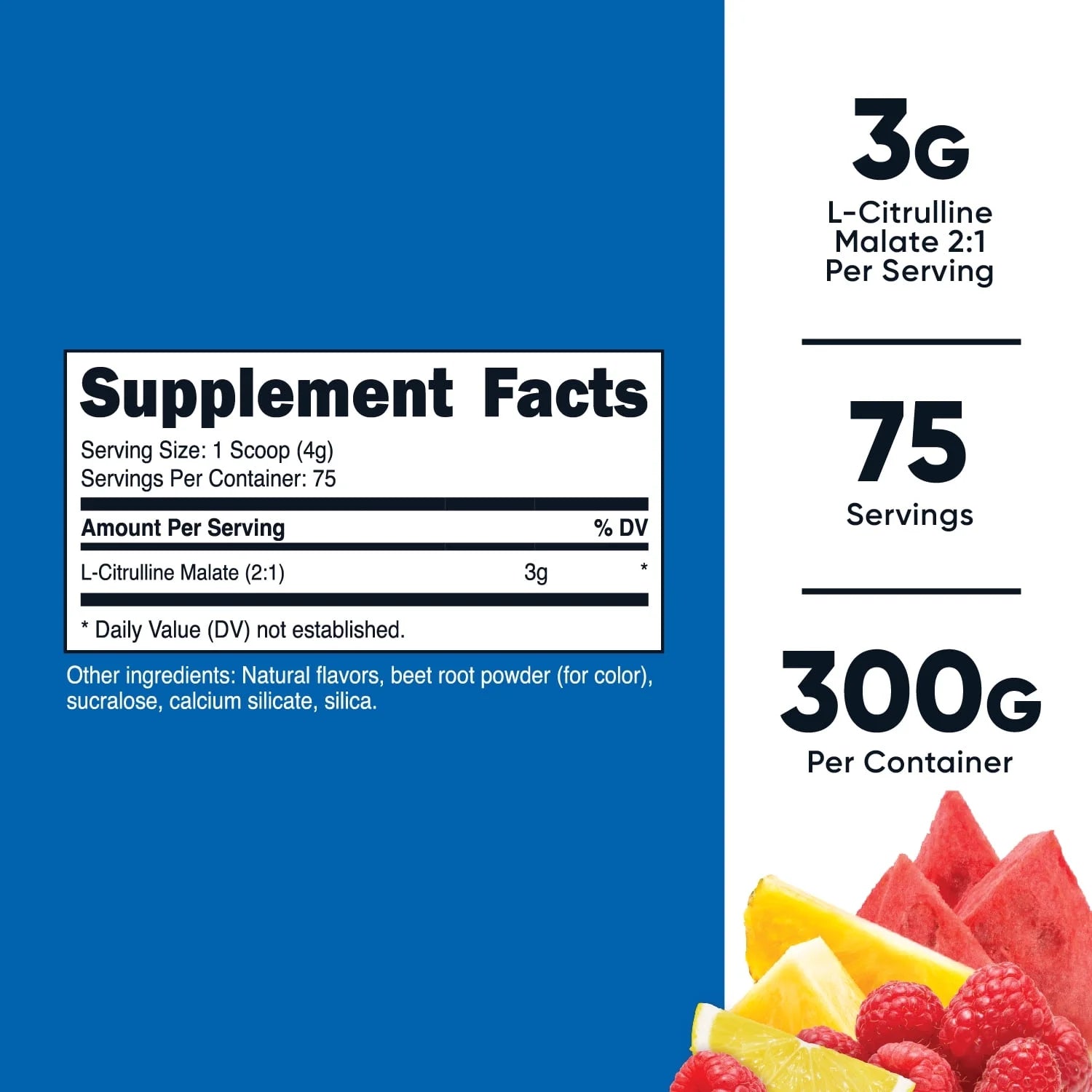 L-Citrulline Malate 2:1 (300G) Fruit Punch - Workout Support, Muscle Performance, Nitric Oxide Booster - Fitness Supplement Powder