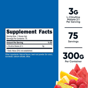 L-Citrulline Malate 2:1 (300G) Fruit Punch - Workout Support, Muscle Performance, Nitric Oxide Booster - Fitness Supplement Powder