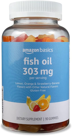 Fish Oil 303 Mg, Lemon, Orange & Strawberry-Banana Flavors, 90 Gummies (2 per Serving), EPA and DHA Omega-3 Fatty Acids (Previously Solimo)