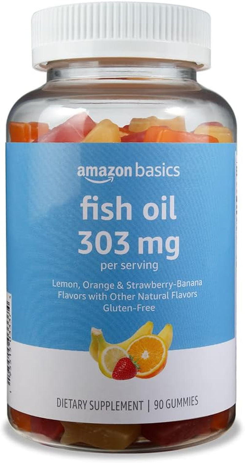 Fish Oil 303 Mg, Lemon, Orange & Strawberry-Banana Flavors, 90 Gummies (2 per Serving), EPA and DHA Omega-3 Fatty Acids (Previously Solimo)