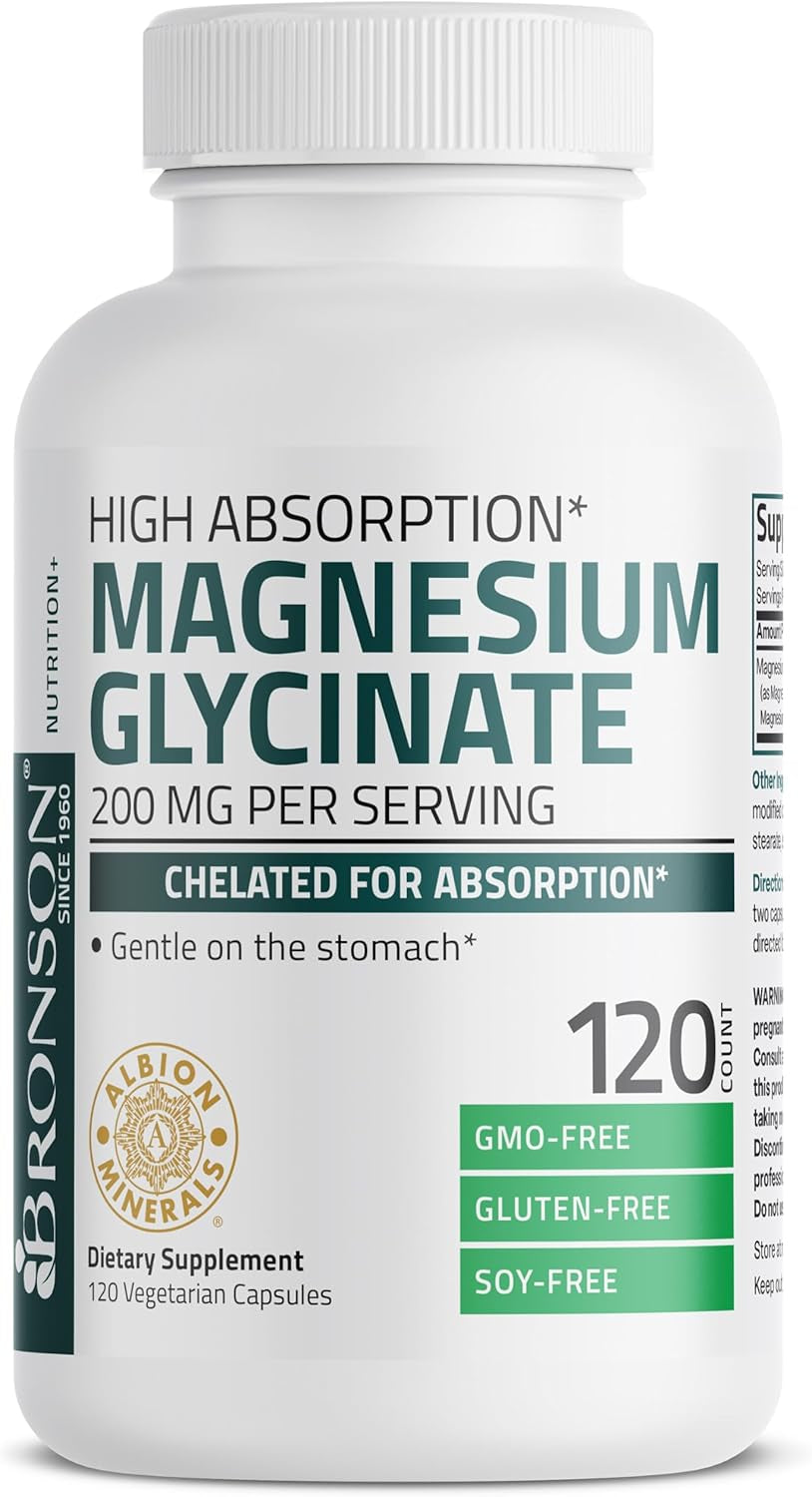 Bronson Magnesium Glycinate 200 MG per Serving Chelated for High Absorption, Gentle on Stomach, Non-Gmo, 60 Vegetarian Capsules