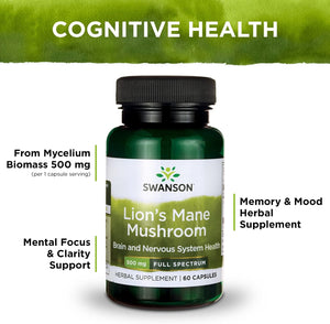 Lion'S Mane Mushroom Capsules - 500 Mg Each, 60 Capsules - Herbal Supplement Supporting Cognitive Function