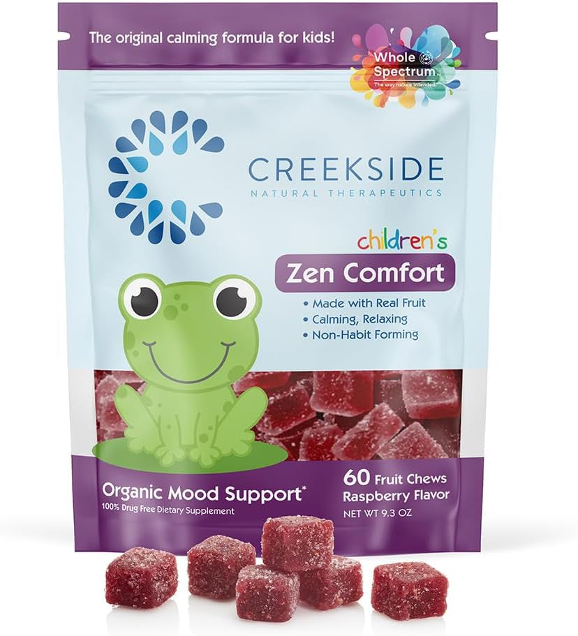 Zen Comfort for Kids, Organic Mood Support with 5-HTP, L-Theanine, Passionflower, Zinc, Pediatrician Formulated, Sugar-Free, Vegan, Berry Flavor, 45 Soft Chewables