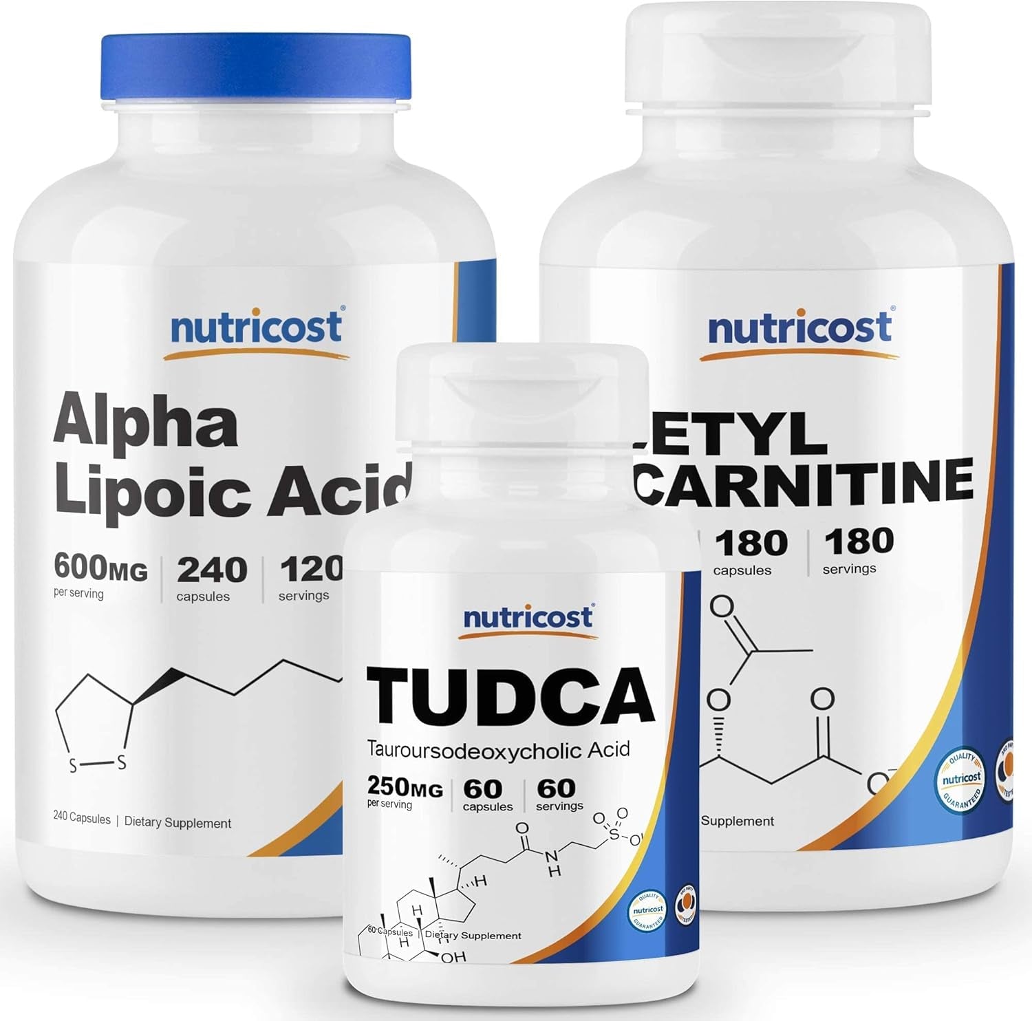 Nutricost Alpha Lipoic Acid 600Mg, 240 Caps & Tudca 250Mg, 60 Caps & Acetyl L-Carnitine 500Mg, 180 Caps 