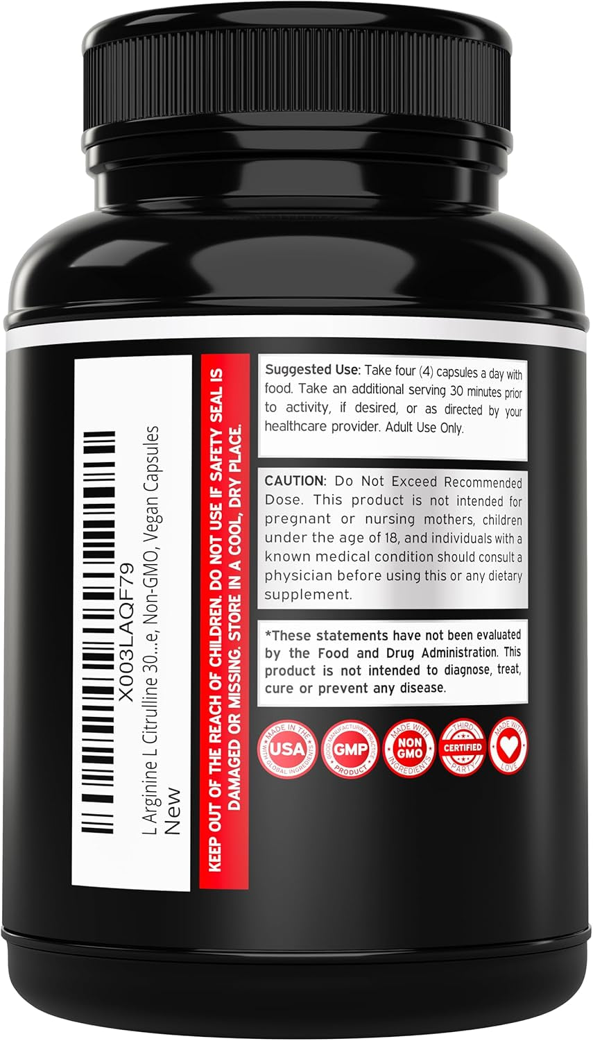 L Arginine L Citrulline Supplement 3000Mg (240 Capsules) Nitric Oxide Pills for Men - Stamina, Endurance, Performance for Workouts - NO Supplements for Men - Gluten Free, Non-Gmo, Vegan Capsules