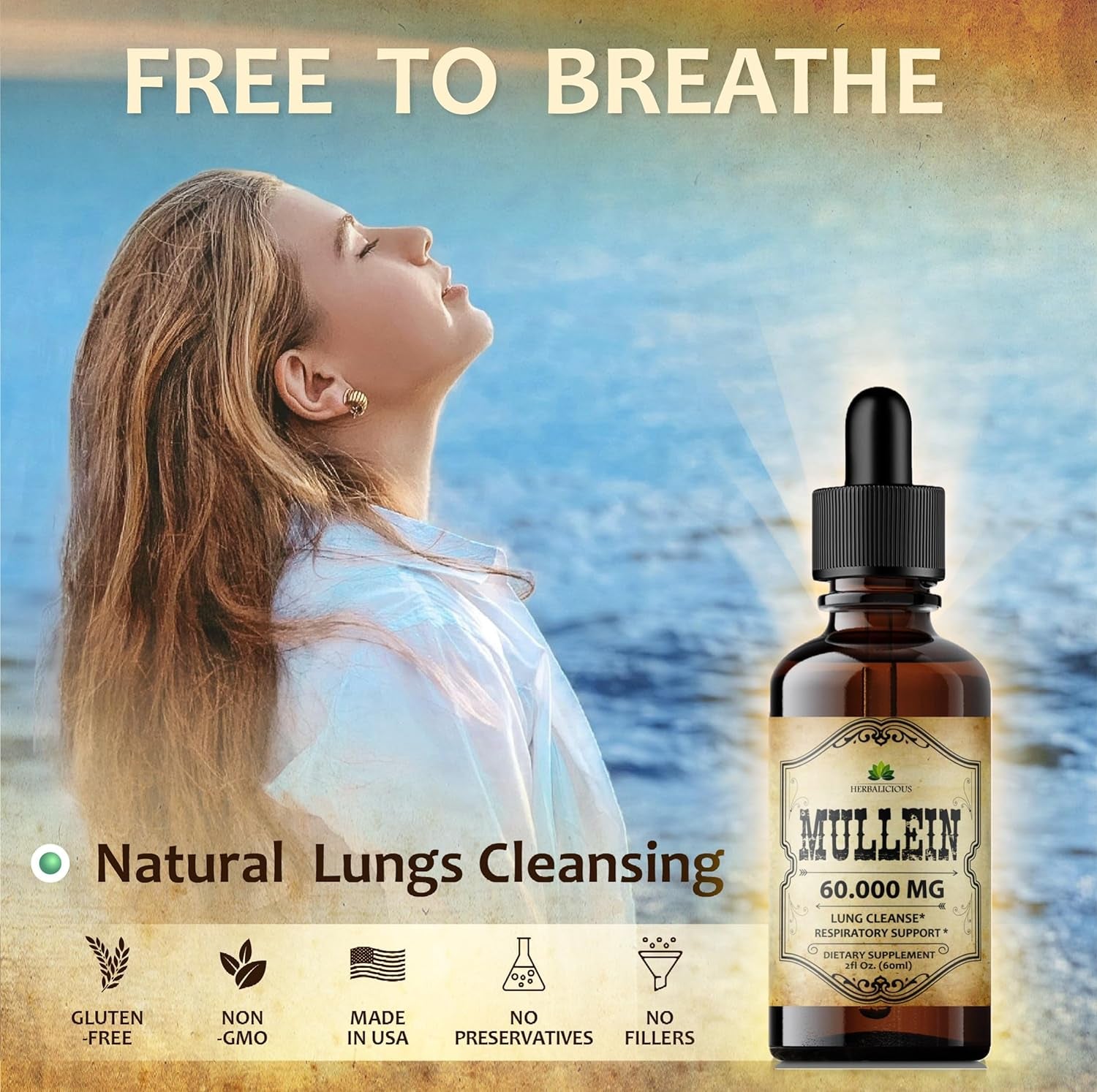 Mullein Leaf Capsules - Verbascum Thapsus Supplement - Herbal Extract Promoting Lung Respiratory & Digestive Wellness - Lung Cleanse & Detox Support Pills - Vegan Non-Gmo, 100 Tablets 