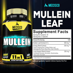 210 Capsules - 11In1 Mullein Leaf Capsules with Panax Ginseng Root, Cordyceps Sinensis & More - Support Respiratory Health, Immune System, Energy Production & Comfortable Mind 