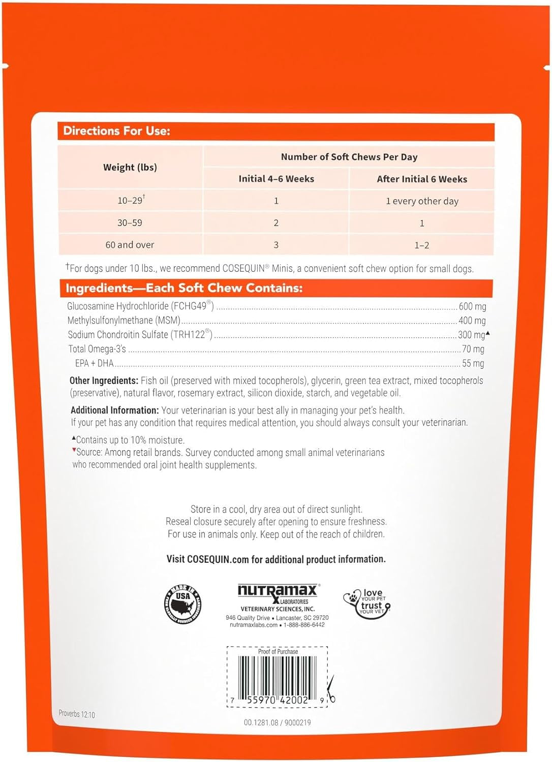 Cosequin Joint Health Supplement for Dogs - with Glucosamine, Chondroitin, MSM, and Omega-3'S, 120 Soft Chews 